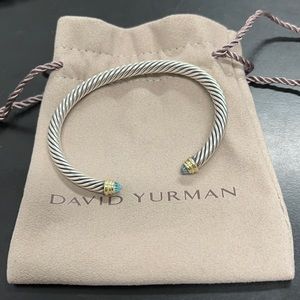 David Yurman Classic Cable Bracelet with Blue Topaz and 14K Yellow Gold - Medium
